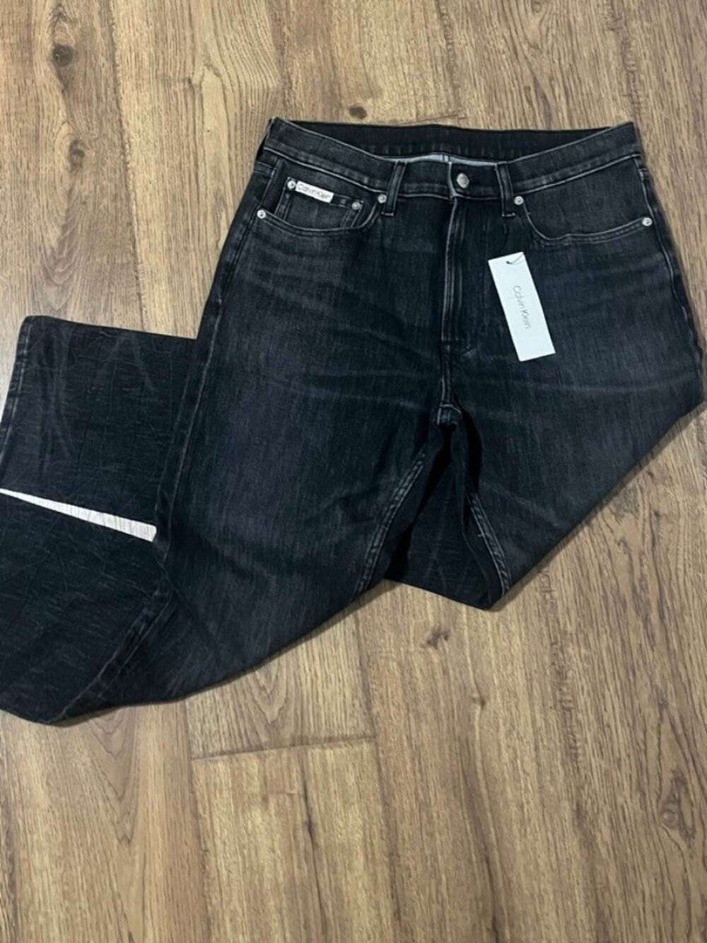 NWT! Calvin Klein Mens Slim Straight Jeans Black Onyx Crush Size 32 X 31